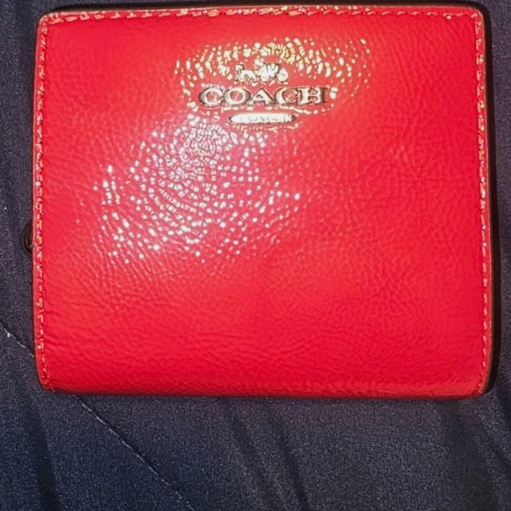 Coach Red Scarlet. Leather Wallet Snap On